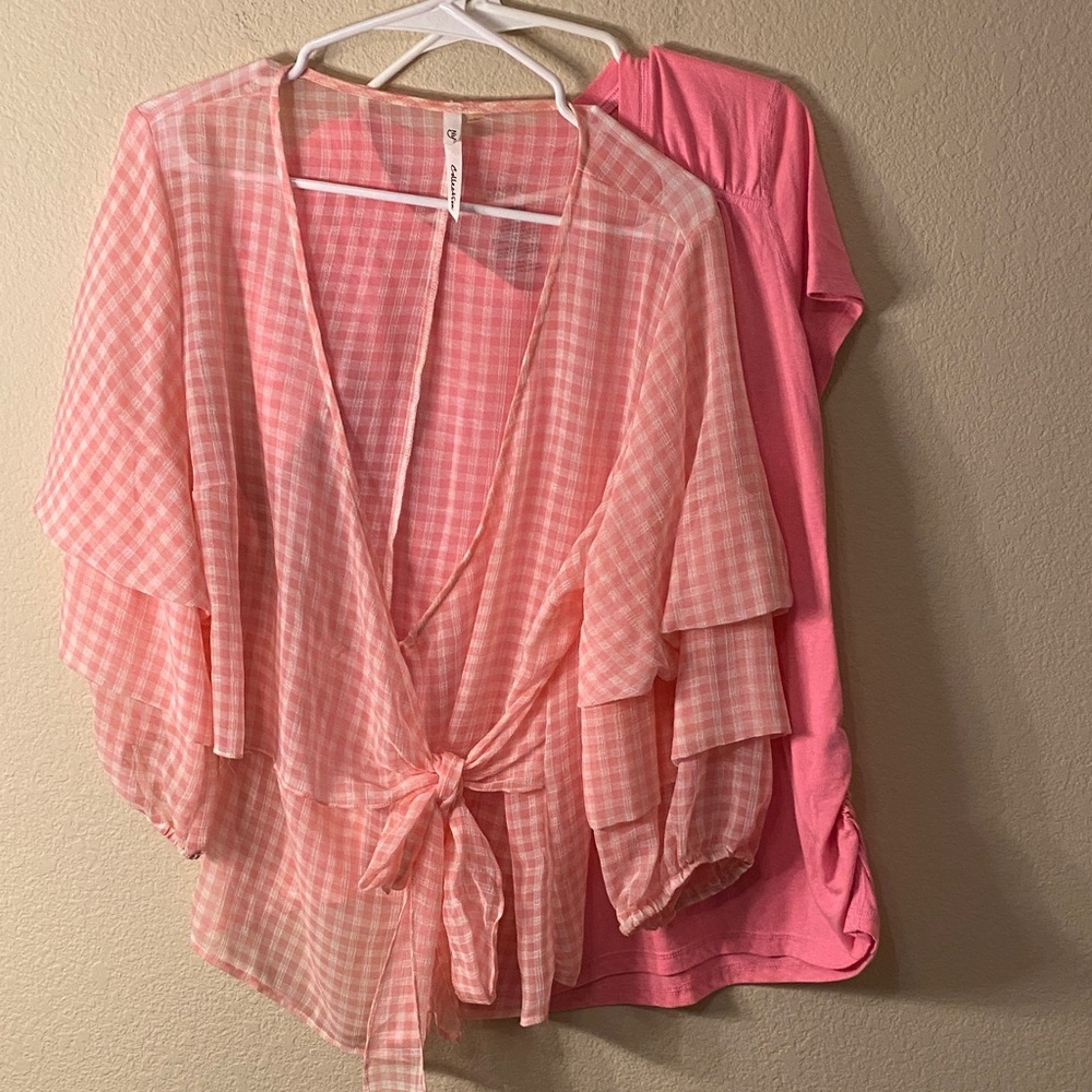 NY Collection Pink Checkered Blouse